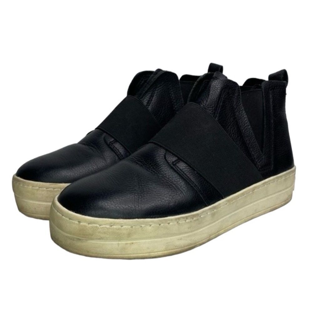J/Slides Black White Holland High Top Leather Platform Slip On Sneakers 7.5